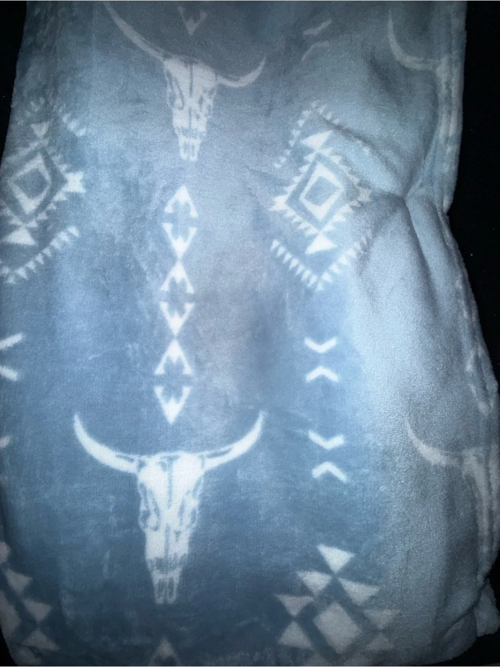 NEW Wrangler Oversized Ultra Plush Throw 60x70 Light Blue Aztec Steer Cow Skull